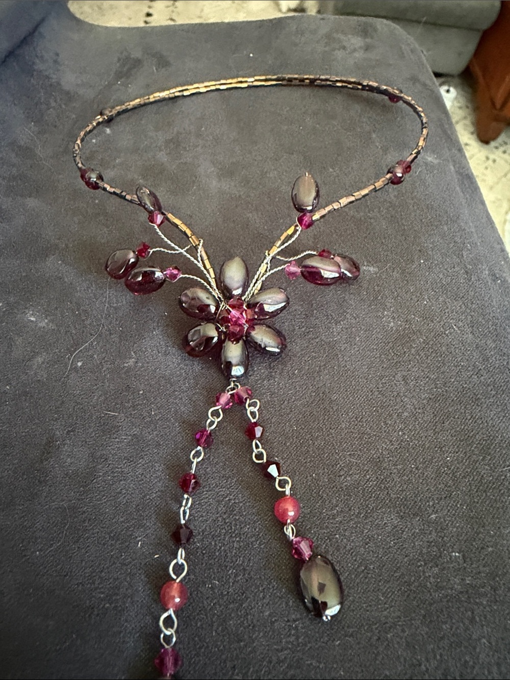 Handcrafted Purple Floral Drop Necklace - Women Jewelry
